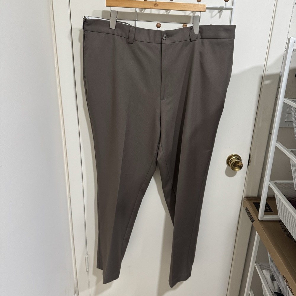 Oak Hill Mens Pants 46x32 Brown Pleated Dress Trousers 100% Polyester